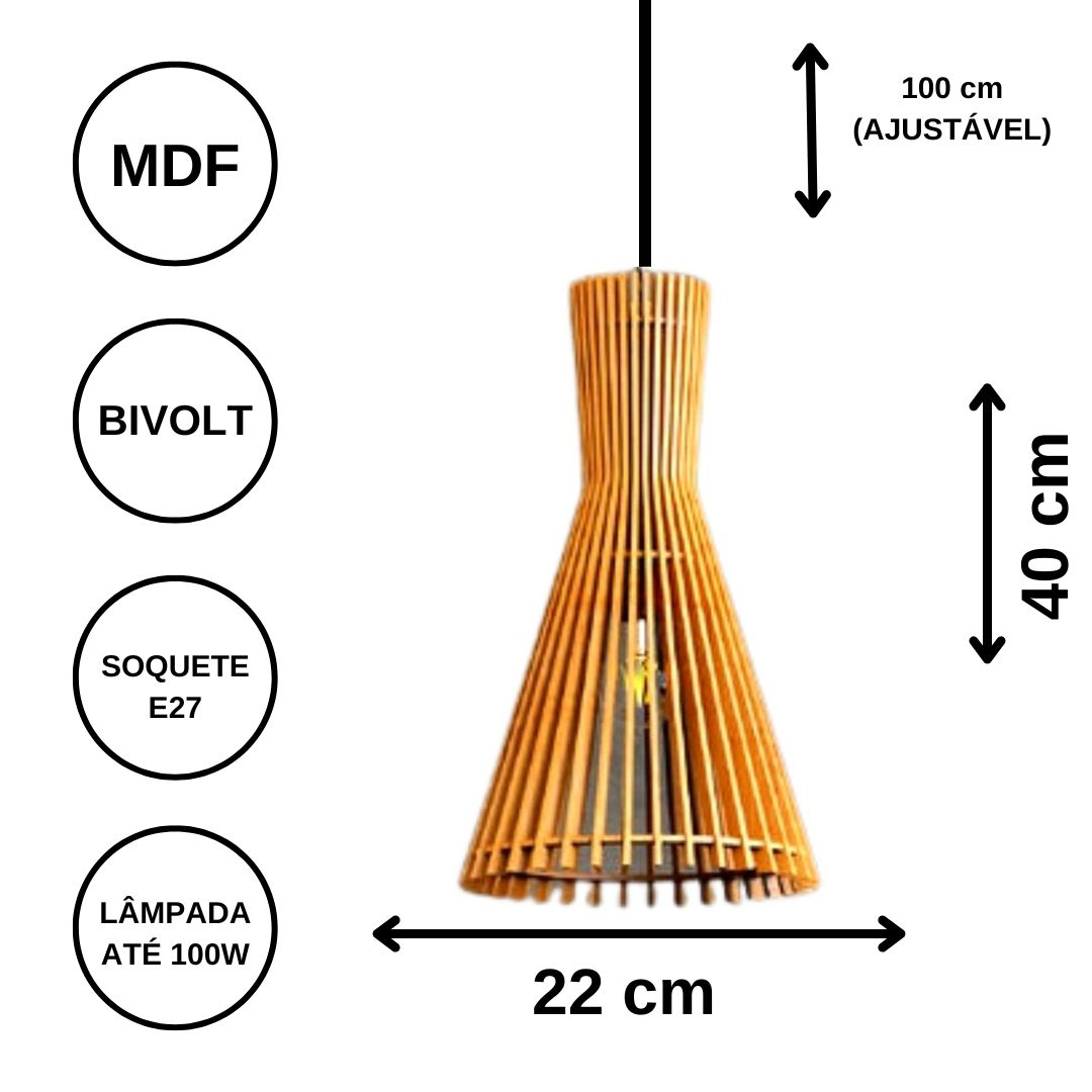 Luminária pendente Turin em MDF, Cor: Marrom. Foto 3 do produto.