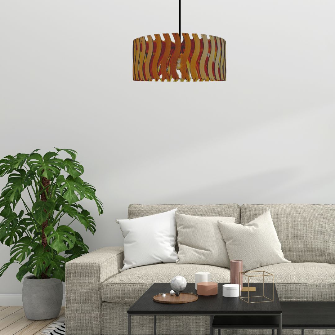 Luminária pendente Senna em MDF, formato de onda, Cor: M. Foto 2 do produto.