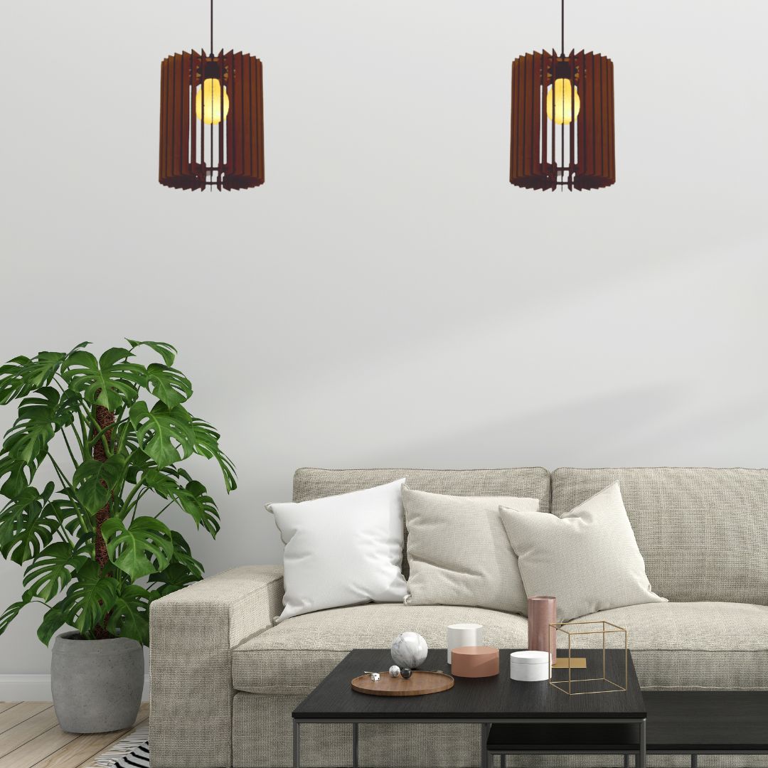 Luminária pendente Turmalina em MDF, Cor: Marrom. Foto 2 do produto.