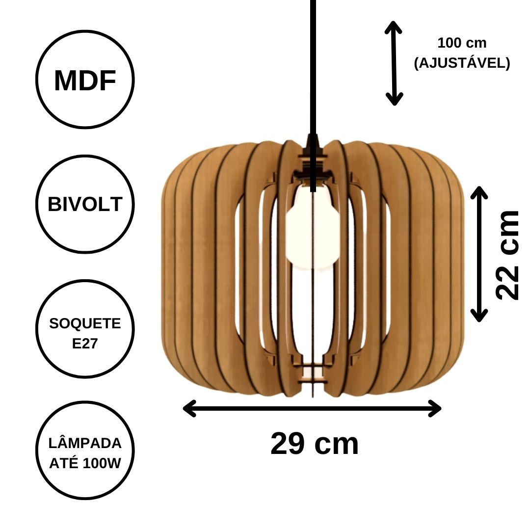 Luminária pendente Padua em MDF, Cor: Marrom. Foto 3 do produto.