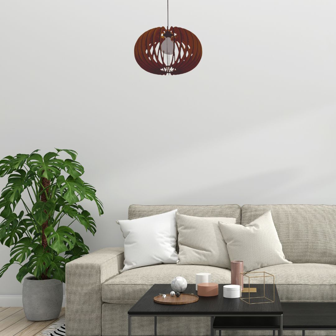 Luminária pendente Urano em MDF, Cor: Marrom. Foto 2 do produto.