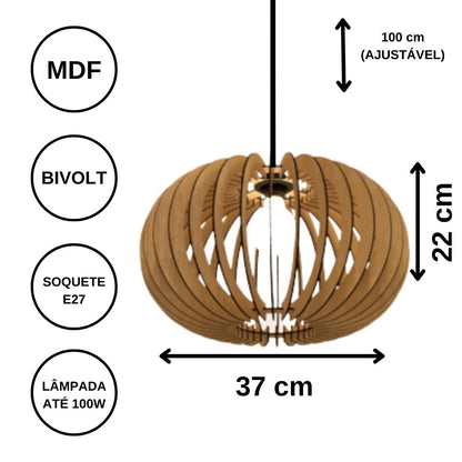 Luminária pendente Urano em MDF, Cor: Marrom. Foto 3 do produto.
