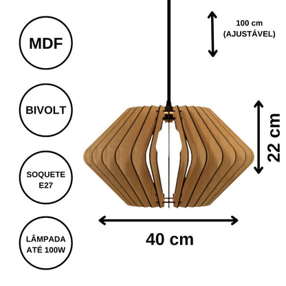 Luminária pendente Vinci em MDF, Cor: Marrom. Foto 3 do produto.