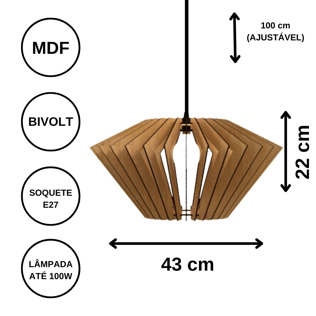 Luminária pendente Ornamental em MDF, Cor: Marro. Foto 3 do produto.