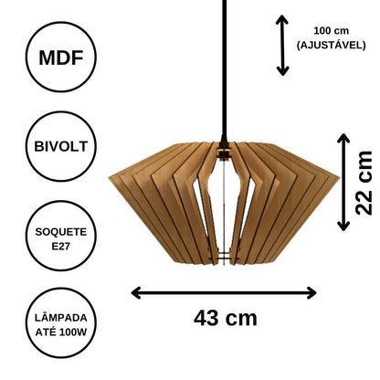 Luminária pendente Ornamental em MDF, Cor: Marro. Foto 3 do produto.