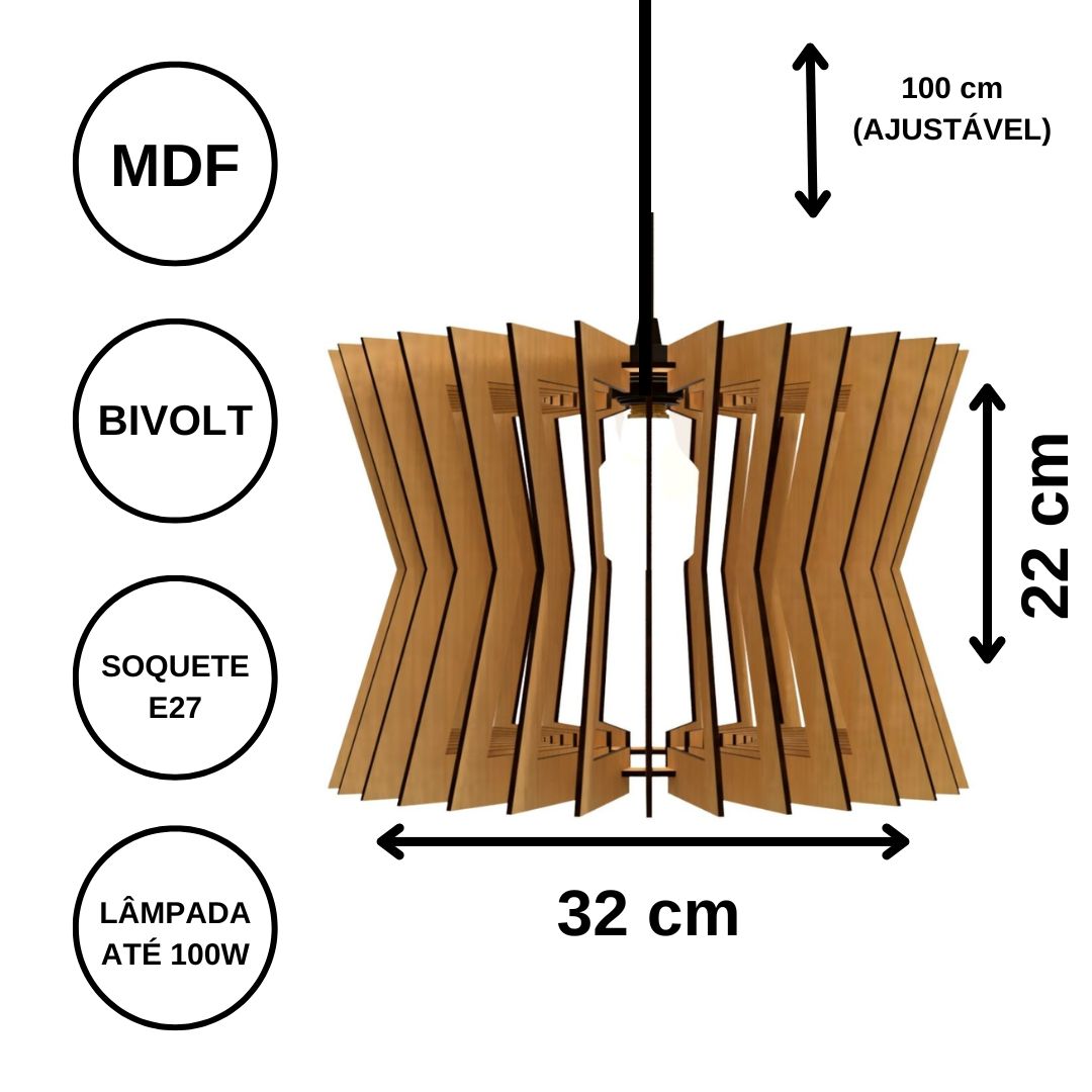 Luminária pendente Pamplona em MDF, Cor: Marrom. Foto 3 do produto.