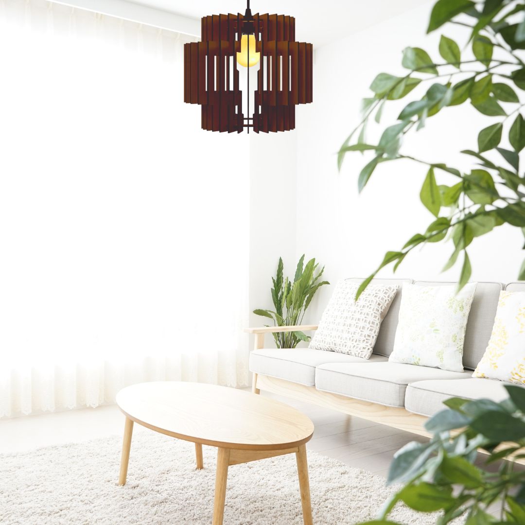 Luminária pendente Dallas em MDF, Cor: Marrom. Foto 2 do produto.