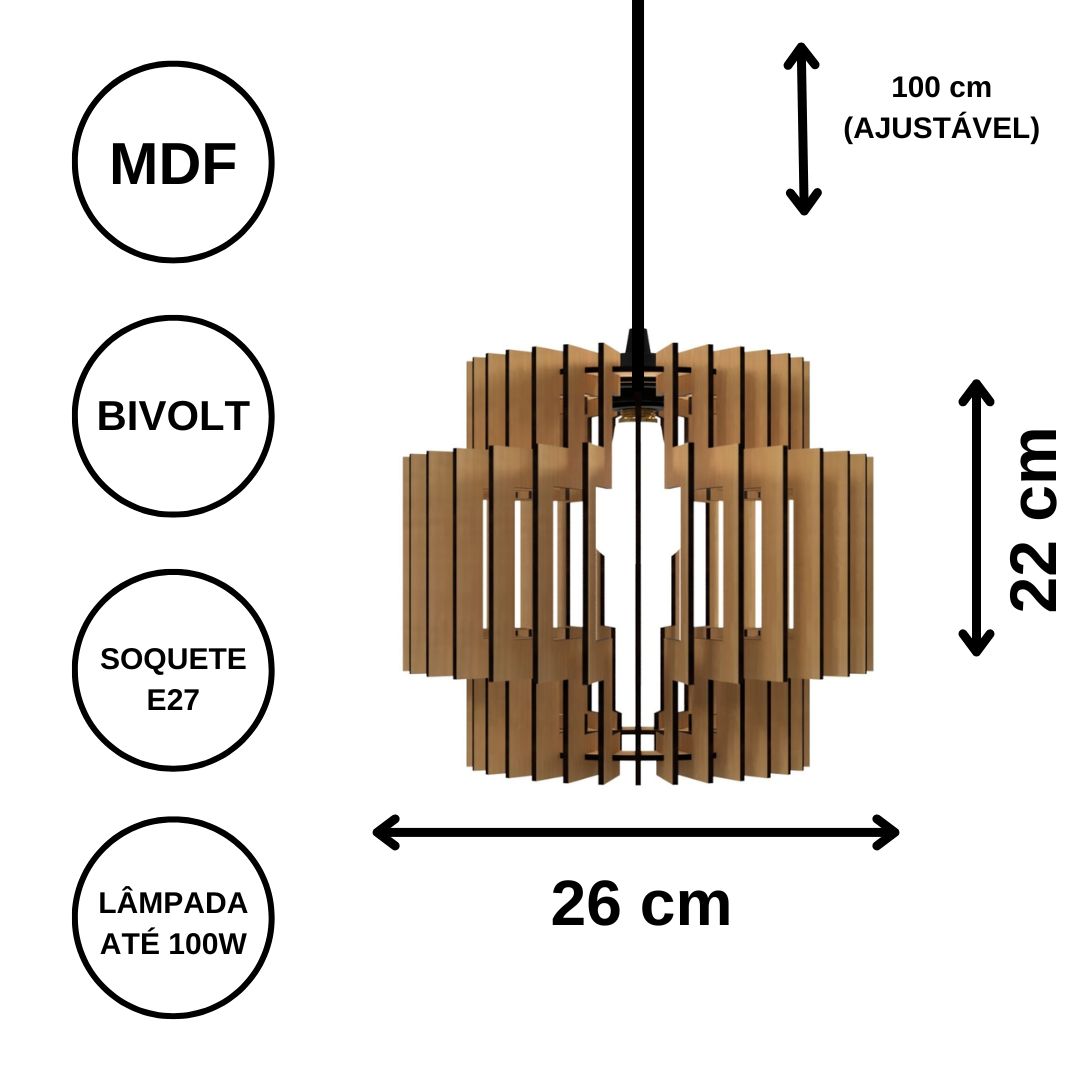 Luminária pendente Dallas em MDF, Cor: Marrom. Foto 3 do produto.