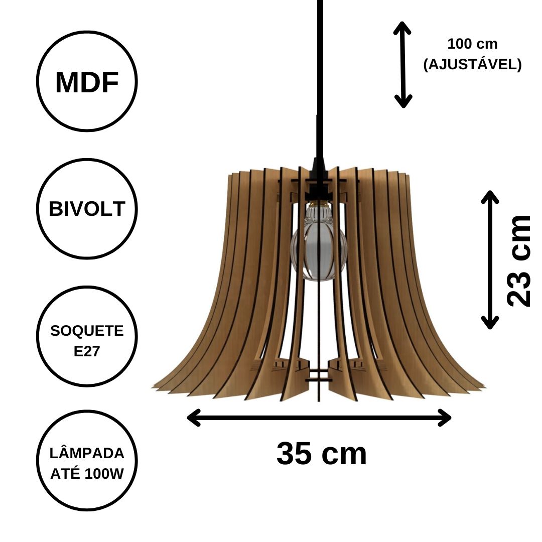 Luminária pendente Panamá em MDF, Cor: Marrom. Foto 3 do produto.