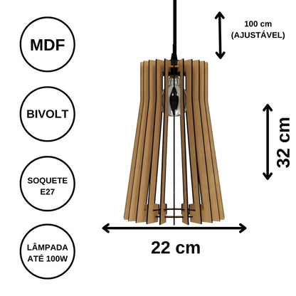Luminária pendente Detroit em MDF, Cor: Marrom. Foto 3 do produto.