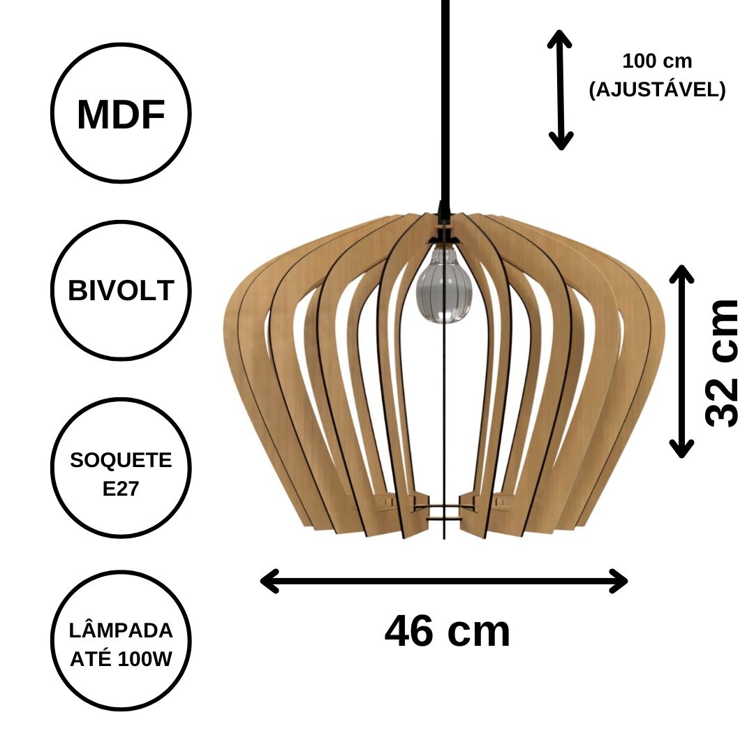 Luminária pendente Cali em MDF, Cor: Marrom. Foto 3 do produto.