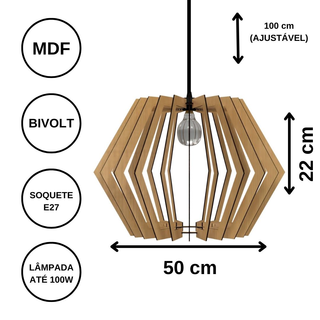 Luminária pendente Sidney em MDF, Cor: Marrom. Foto 3 do produto.