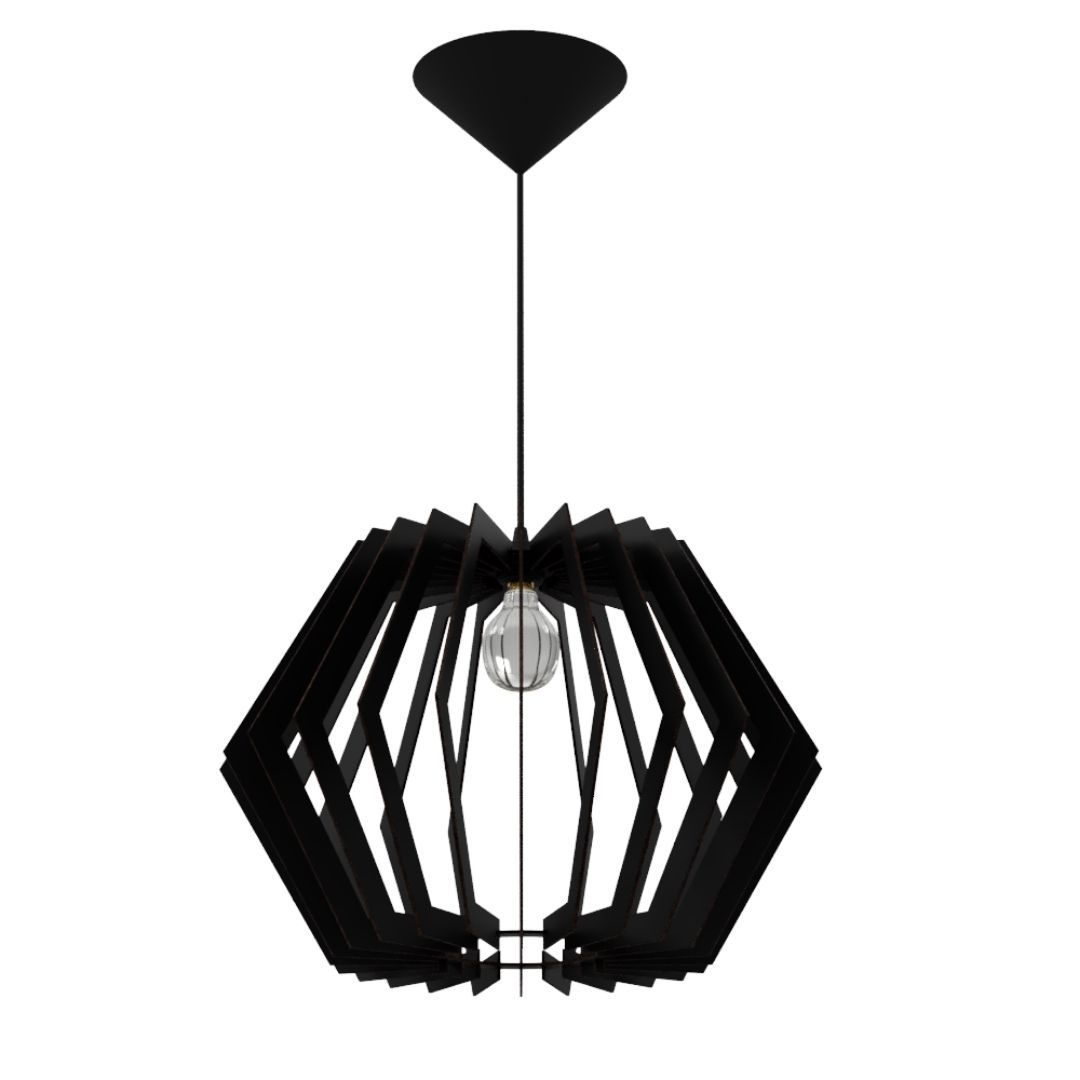 Luminária pendente Sidney em MDF, Cor: Preto. Foto 1 do produto.