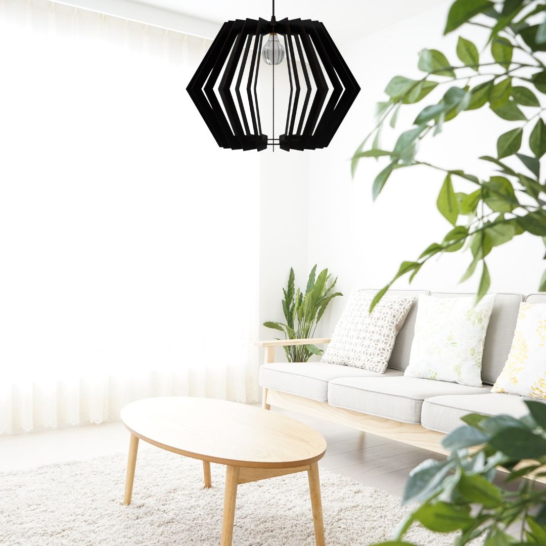 Luminária pendente Sidney em MDF, Cor: Preto. Foto 2 do produto.