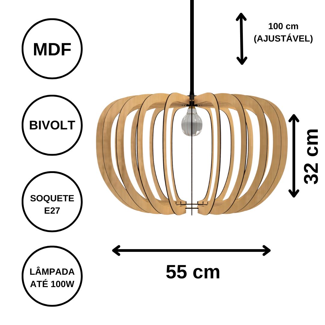 Luminária pendente Meduza em MDF, Cor: Marrom. Foto 3 do produto.