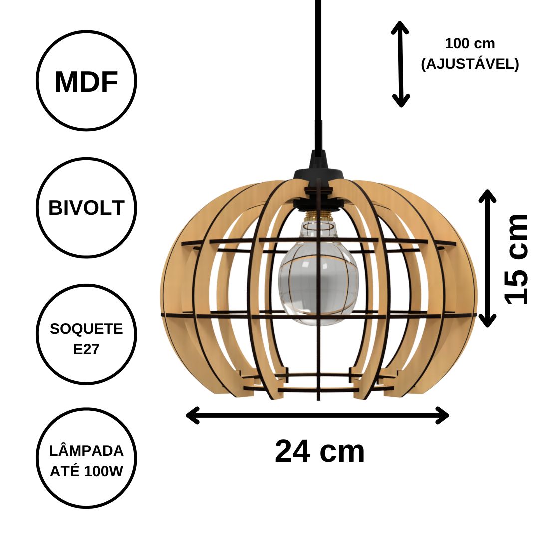 Luminária pendente Magnética em MDF, Cor: Marrom. Foto 3 do produto.