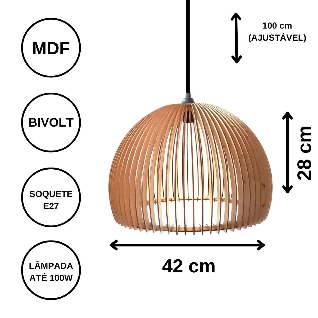 Luminária pendente Casablanca em MDF, Cor: Marro. Foto 3 do produto.
