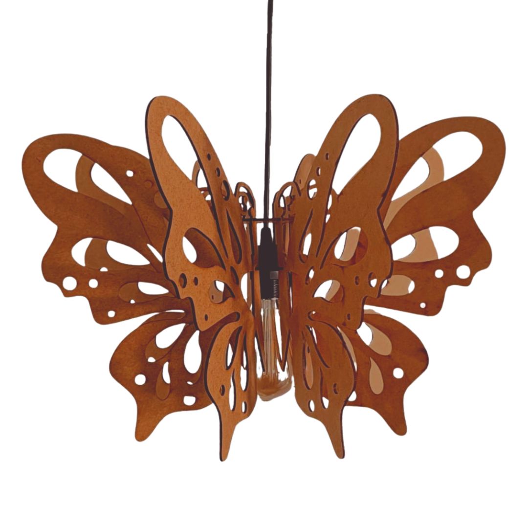 Luminária pendente Borboleta em MDF, Cor: Marrom. Foto 1 do produto.