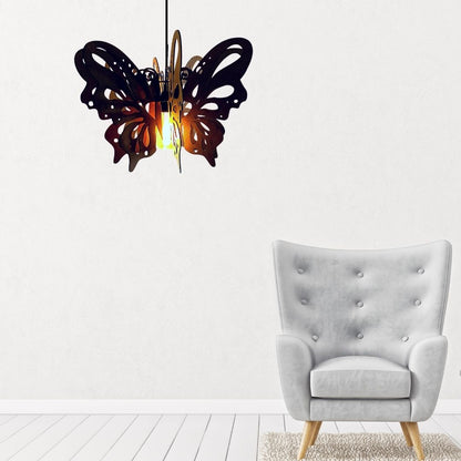 Luminária pendente Borboleta em MDF, Cor: Preto. Foto 2 do produto.