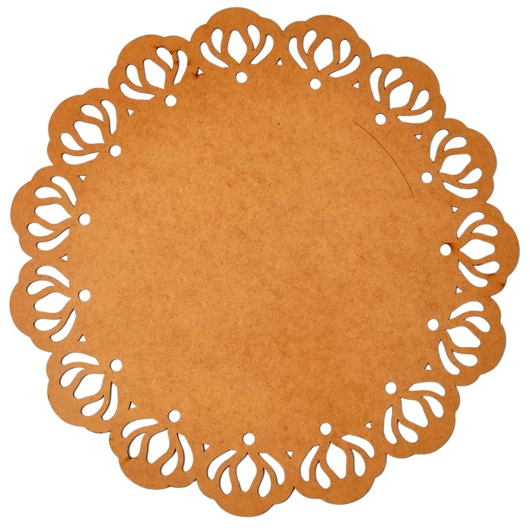 Sousplat arabesco em MDF cru de 3 mm, 40 cm, Quantidade: 12 unidades. Foto 1 do produto.