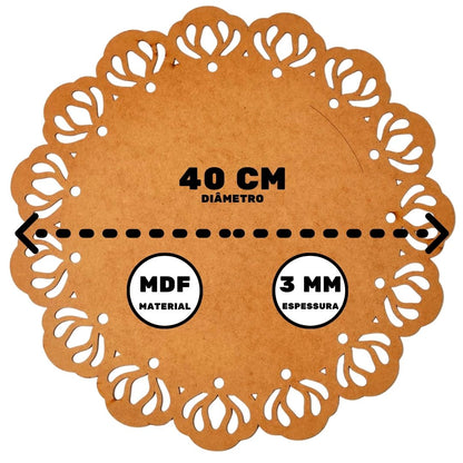 Sousplat arabesco em MDF cru de 3 mm, 40 cm, Quantidade: 12 unidades. Foto 3 do produto.