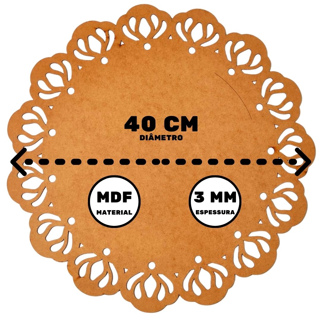 Sousplat arabesco em MDF cru de 3 mm, 40 cm, Quantidade: 24 unidades. Foto 3 do produto.