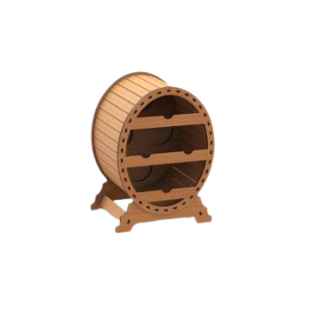 Mini adega oval em MDF para 4 garrafas. Foto 5 do produto.