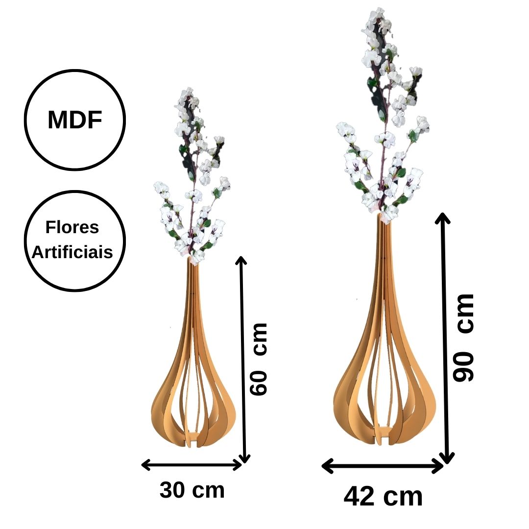 Vaso decorativo de chão Ibiza em MDF, Cor: Marrom, Tamanho: Kit com 2 - 90 × 42 cm e 60 × 30 cm. Foto 1 do produto.