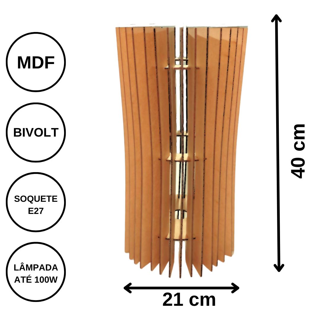 Abajur de mesa Monalisa, Cor: MDF cru, Tamanho: 40 × 20 cm. Foto 1 do produto.