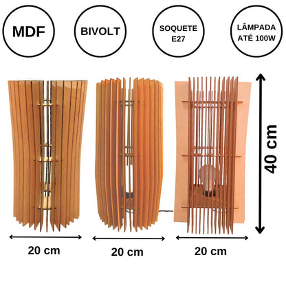Kit com 3 abajures de mesa, Cor: MDF cru, Tamanho: Kit com 3 - 40 × 20 cm. Foto 1 do produto.