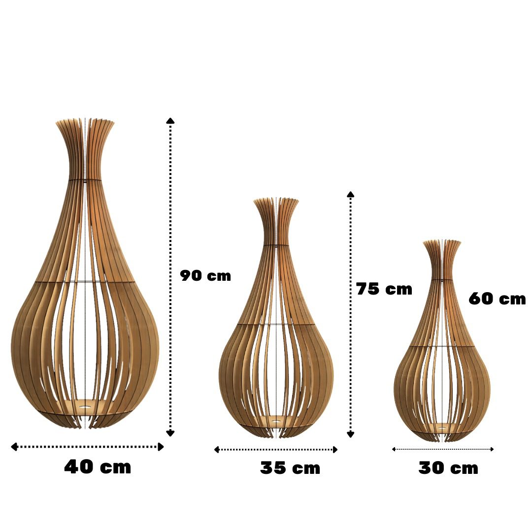 Abajur de chão Gotas de Orvalho em MDF, Cor: MDF cru, Tamanho: Kit com 3 - 90 × 40 cm, 75 × 40 cm e 60 × 30 cm. Foto 1 do produto.