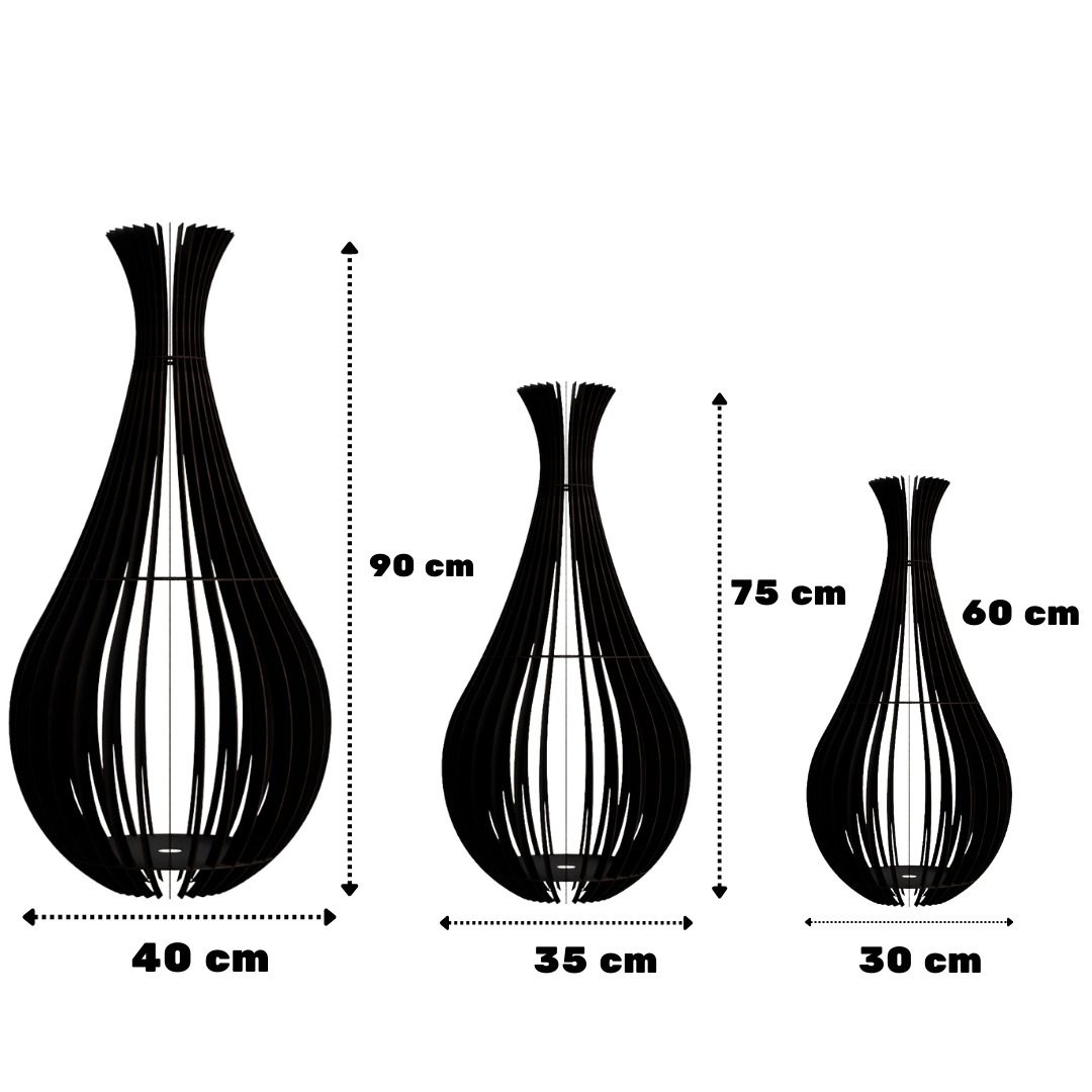 Abajur de chão Gotas de Orvalho em MDF, Cor: Preto, Tamanho: Kit com 3 - 90 × 40 cm, 75 × 40 cm e 60 × 30 cm. Foto 1 do produto.