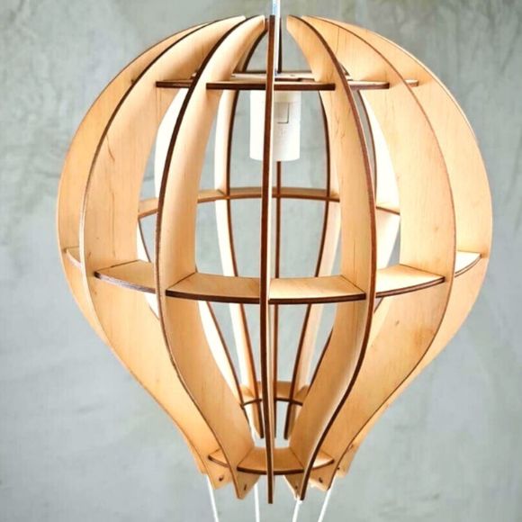 Luminária pendente Balão em MDF, referência LCD0002, Cor: MDF cru. Foto 2 do produto.