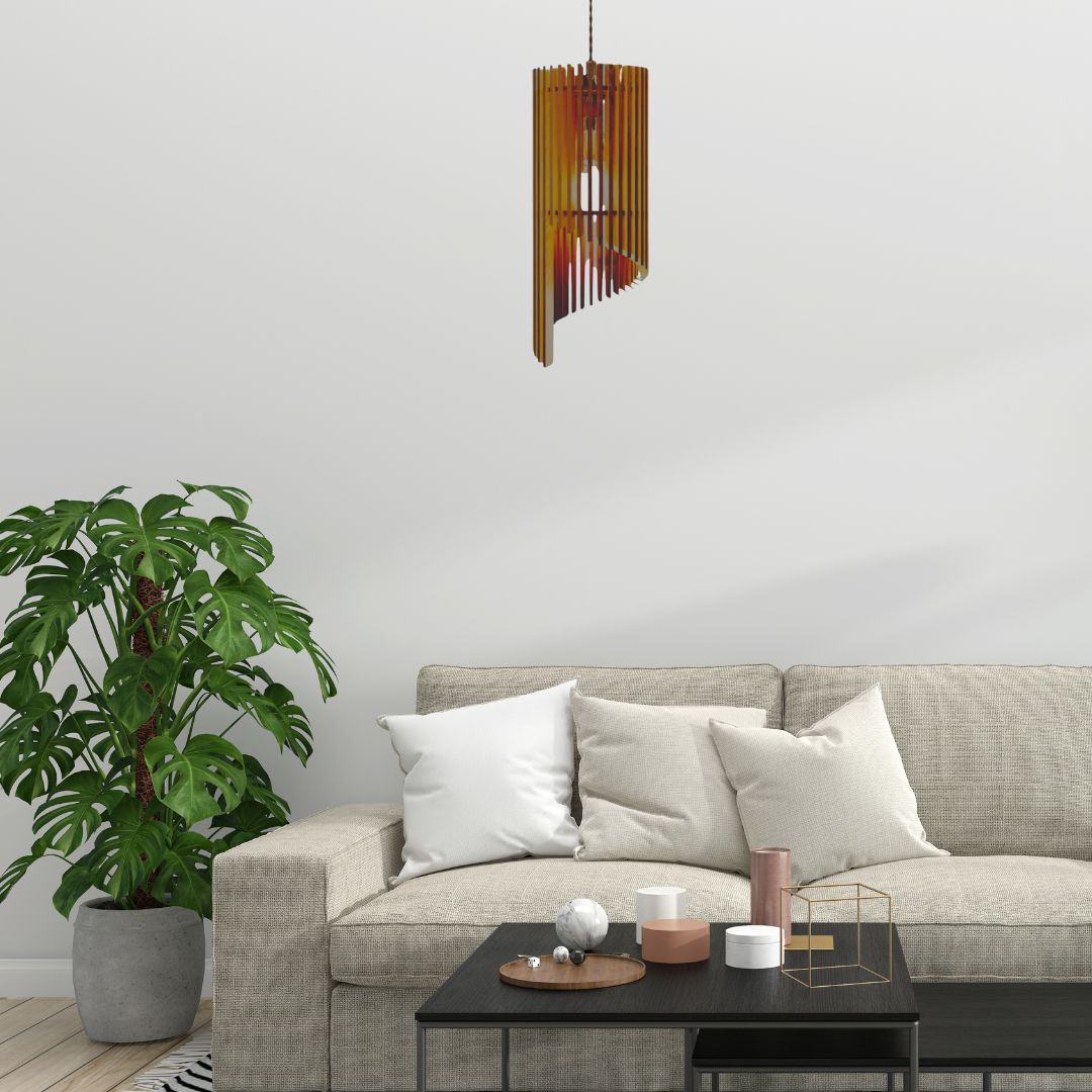 Luminária pendente Mística em MDF, Cor: Marrom. Foto 2 do produto.
