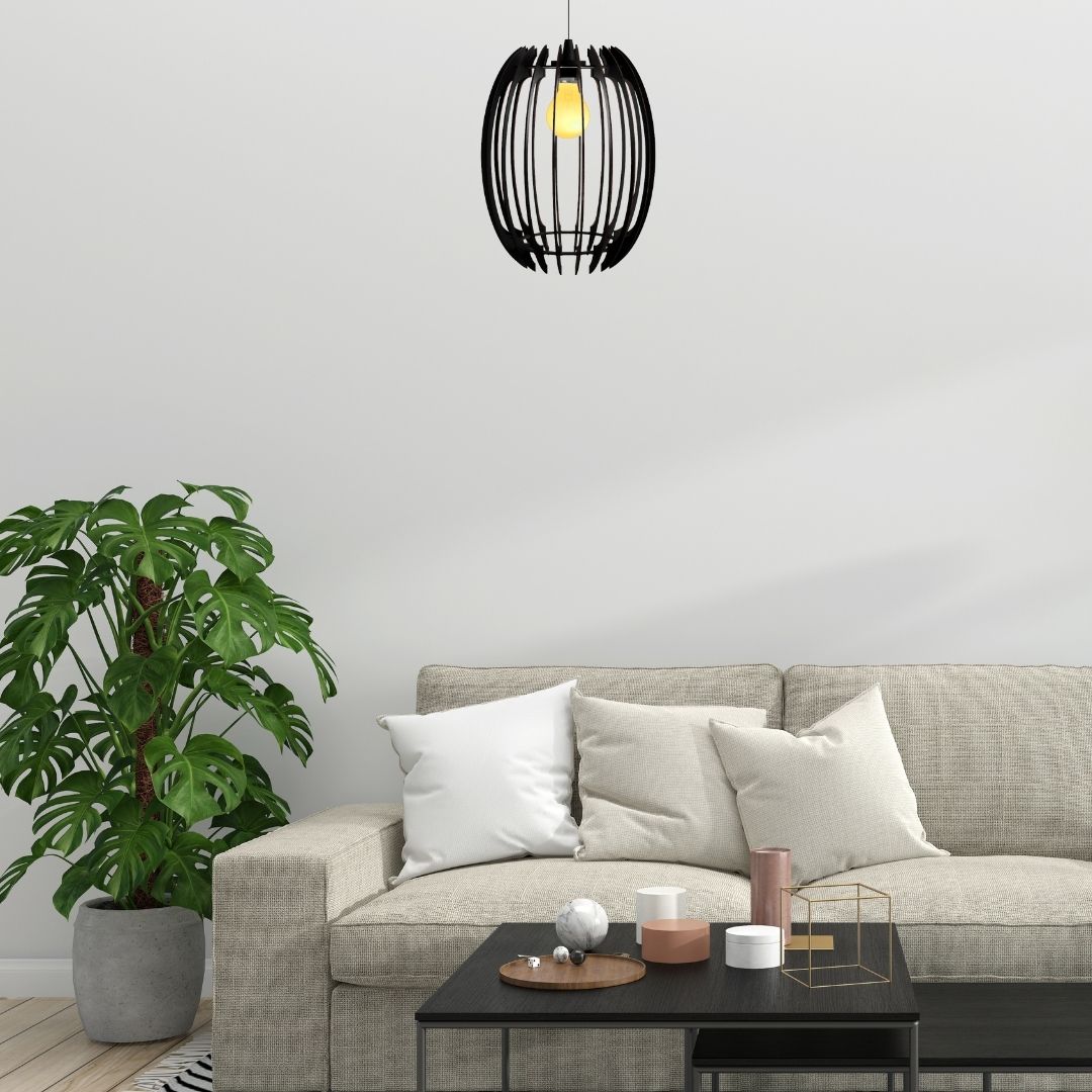 Luminária pendente Grega em MDF, Cor: Preto. Foto 2 do produto.