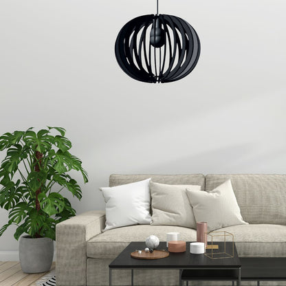 Luminária pendente Lua Cheia em MDF, Cor: Preto. Foto 2 do produto.
