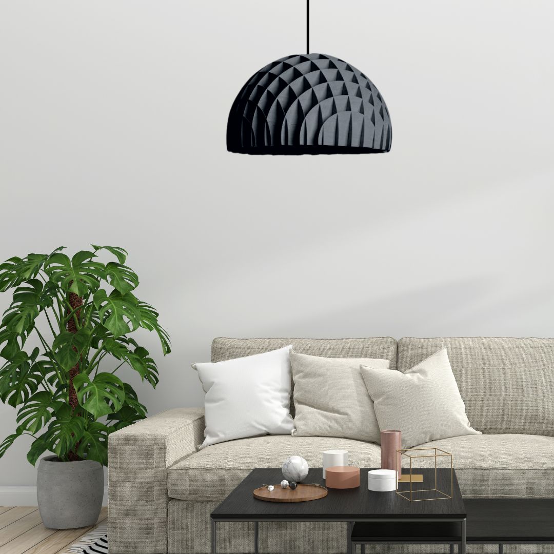 Luminária pendente Colméia em MDF, Cor: Preto. Foto 2 do produto.