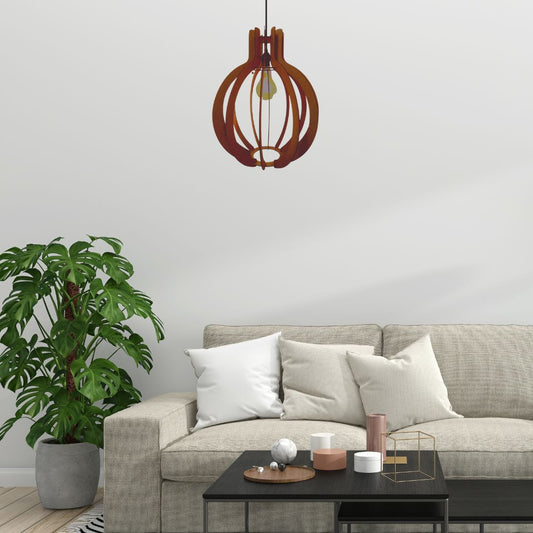 Luminária pendente Jupiter em MDF, referência LCD0016, Cor: Marrom. Foto 2 do produto.