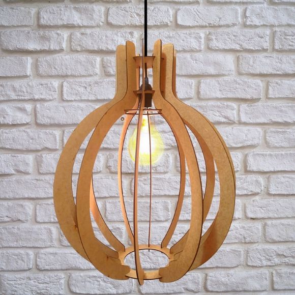 Luminária pendente Jupiter em MDF, referência LCD0016, Cor: MDF cru. Foto 2 do produto.