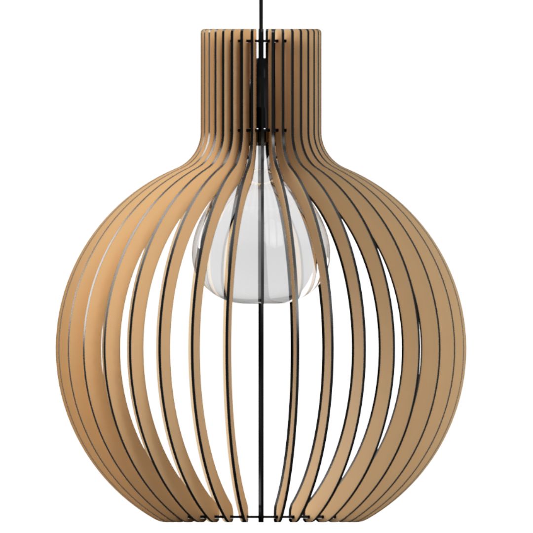 Luminária pendente Cúpula em MDF, referência LCD0017, Cor: MDF cru. Foto 1 do produto.