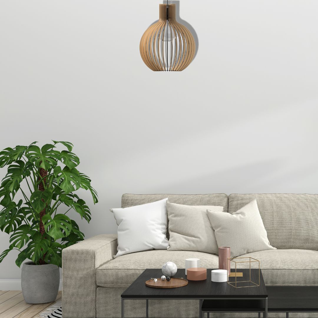 Luminária pendente Cúpula em MDF, referência LCD0017, Cor: MDF cru. Foto 2 do produto.