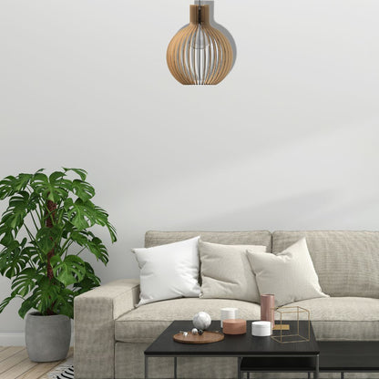 Luminária pendente Cúpula em MDF, referência LCD0017, Cor: MDF cru. Foto 2 do produto.