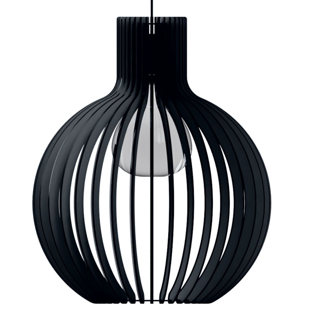 Luminária pendente Cúpula em MDF, referência LCD0017, Cor: Preto. Foto 1 do produto.