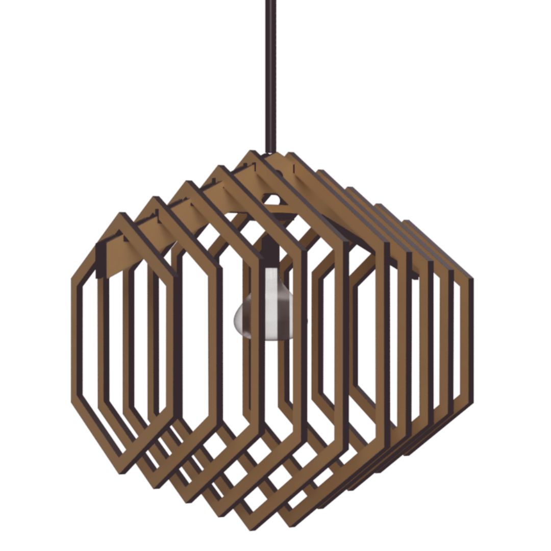 Luminária pendente Hexagonal em MDF, Cor: Marrom. Foto 1 do produto.
