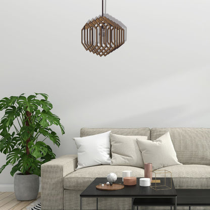 Luminária pendente Hexagonal em MDF, Cor: Marrom. Foto 2 do produto.