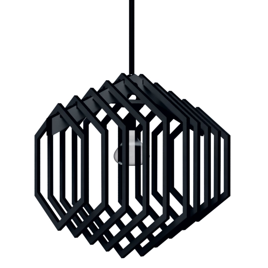 Luminária pendente Hexagonal em MDF, Cor: Preto. Foto 1 do produto.