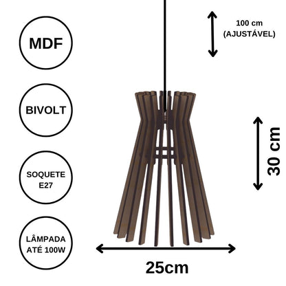 Luminária pendente Havana em MDF, Cor: Marrom. Foto 3 do produto.