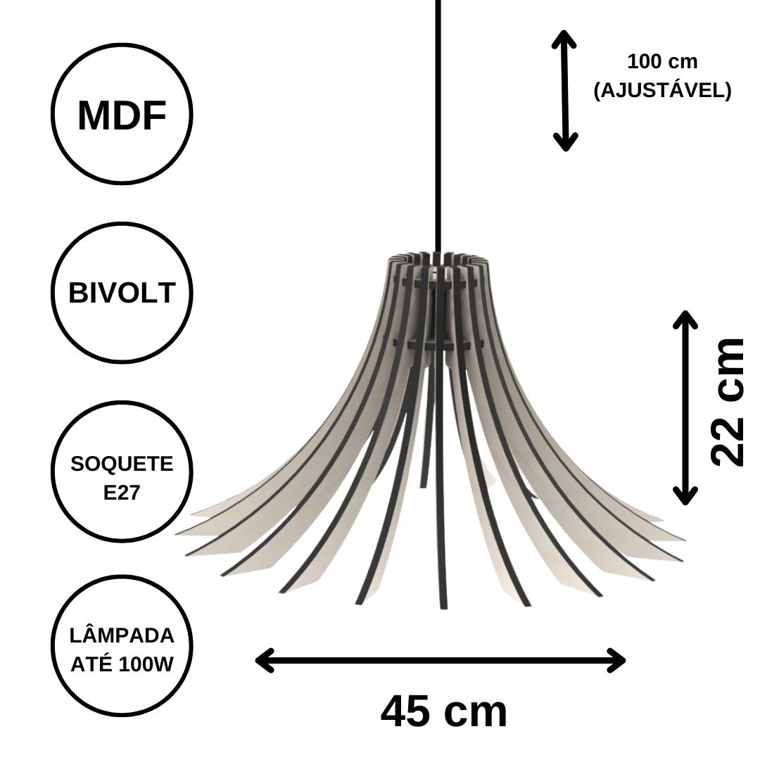 Luminária pendente Dalia em MDF, Cor: Preto. Foto 3 do produto.