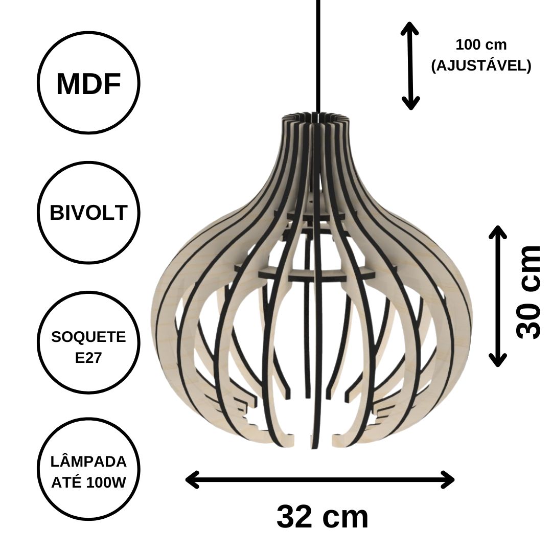 Luminária pendente Diana em MDF, Cor: Marrom. Foto 3 do produto.
