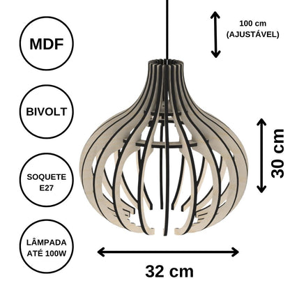 Luminária pendente Diana em MDF, Cor: Marrom. Foto 3 do produto.
